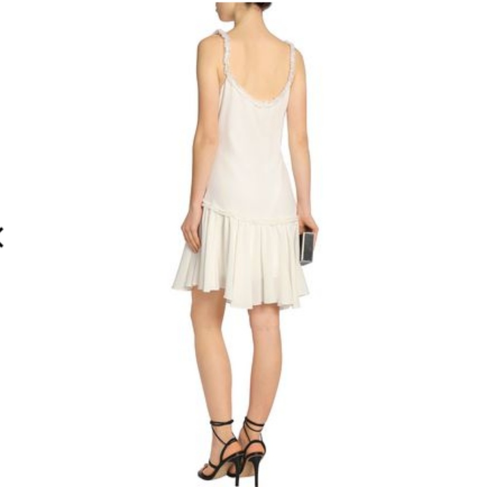 Castiel 100% Silk Ruffle Asymmetrical White Dress - Picture 2 of 8